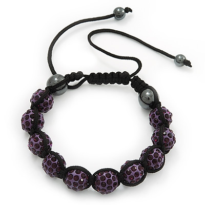 Deep Purple Crystal Balls Bracelet - 10mm - Adjustable