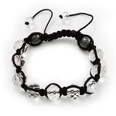 Unisex Transparent White Glass Beads Bracelet - 10mm - Adjustable