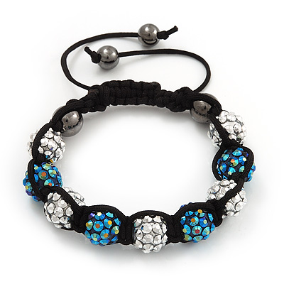 Unisex Blue/Metallic Silver Acrylic Jewelled Balls Bracelet - 10mm - Adjustable - main view