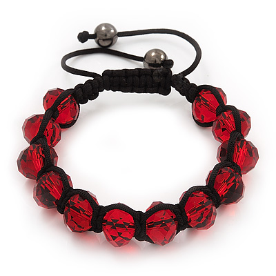 Unisex Red Glass Beads Bracelet - 10mm - Adjustable - main view