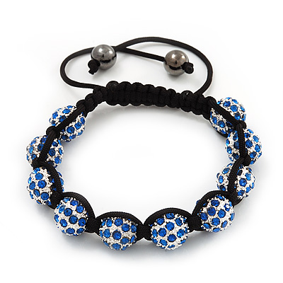 Unisex Bracelet Crystal Sapphire Blue Coloured Crystal Beads 10mm - Adjustable - main view