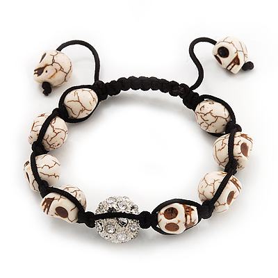 Antique White Skull Shape Stone Beads Bracelet - 11mm diameter - Adjustable - main view