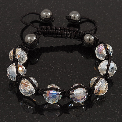 Transparent Crystal Beaded Bracelet - Adjustable - 11mm Diameter