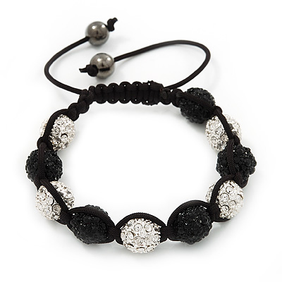 Unisex Buddhist Bracelet Crystal Black/Clear Swarovski Crystal Beads 10mm - Adjustable - main view