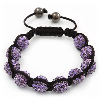 Unisex Buddhist Bracelet Crystal Lilac Swarovski Crystal Beads 10mm - Adjustable - main view