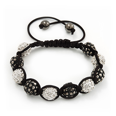 Unisex Buddhist Bracelet Crystal Dark Grey/Clear Swarovski Crystal Beads 10mm - Adjustable