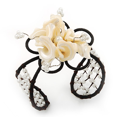 Light Cream Shell 'Flower' Wired Cuff Bracelet - Adjustable