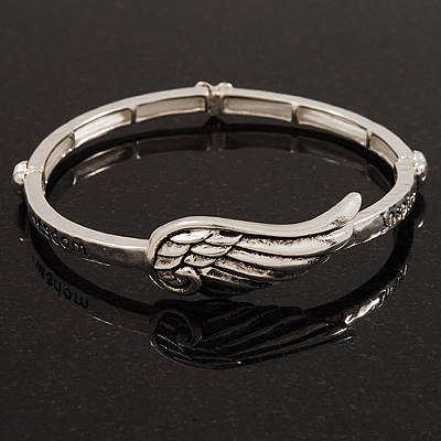 Burn Silver 'Wisdom, Passion, Courage, Inspire' Wing Flex Bracelet - up to 20cm Length