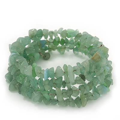 Green Aventurine Coil Flex Bangle Bracelet (Semi-precious stone) - Adjustable