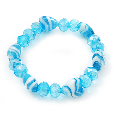 Light Blue Heart & Faceted Bead Flex Bracelet - 18cm Length - main view