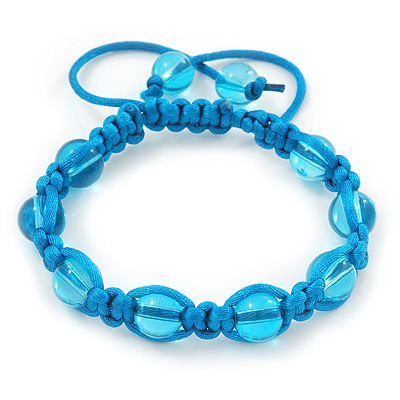 Unisex Blue Glass Bead Teen Buddhist Bracelet On Silk String - main view