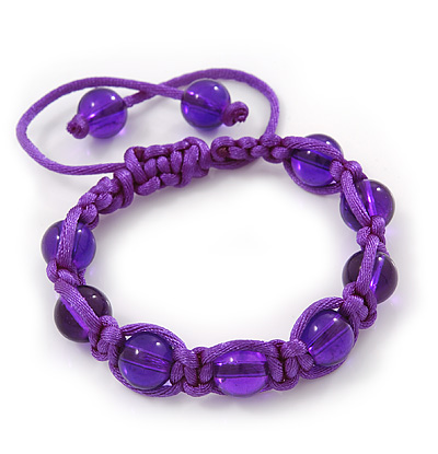Unisex Purple Glass Bead Teen Buddhist Bracelet On Silk String