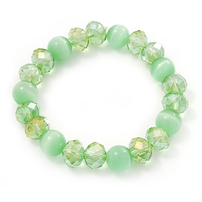 Light Green Glass Bead Flex Bracelet - 18cm Length
