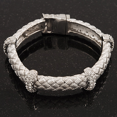 Stylish Braided Diamante Magnetic Bracelet In Matt Silvertone - 17cm Length - main view
