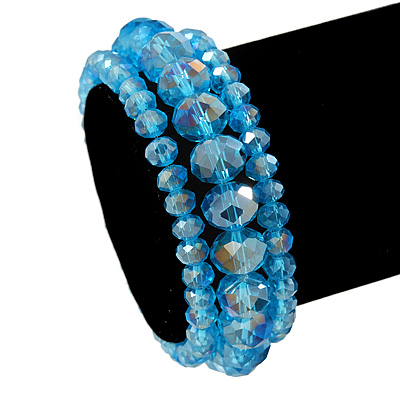 Set Of 3 Sky Blue Glass Flex Bracelets - 18cm Length - main view