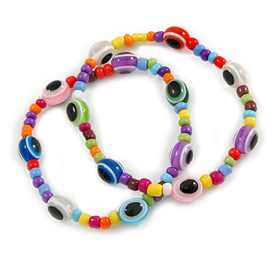 Set Of 2 Multicoloured 'Evil Eye' Flex Teen Bracelets - Adjustable