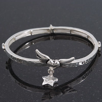 Silver Plated Charm 'Dreamer' Flex Bangle Bracelet - 18cm Length