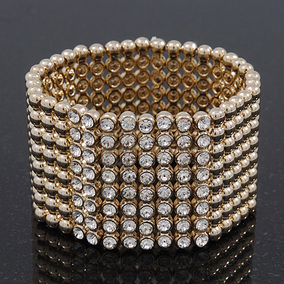 Polished Gold Plated Bead Swarovski Crystal Flex Bracelet - 17cm Length - main view