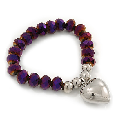Chameleon Purple Faceted Glass Bead 'Heart' Flex Bracelet - up to 22cm Length