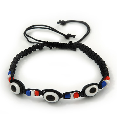 Evil Eye Acrylic Bead Protection Friendship Cord Bracelet In Black - Adjustable - main view