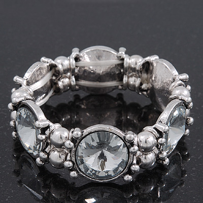 Vintage Crystal, Bead Stretch Bracelet In Burn Silver - 18cm Length - main view