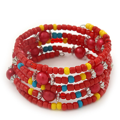 Teen's Tomato Red Acrylic Bead Multistrand Bracelet - Adjustable