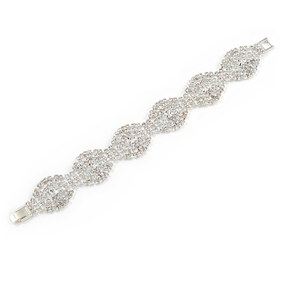 Bridal/ Wedding/ Prom/ Party Oval Link Austrian Crystal Bracelet In Rhodium Plating - 18cm L