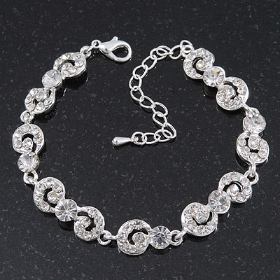 Prom Diamante 'Bow' Bracelet In Rdodium Plated Metal - 16cm Length/ 5cm Extension