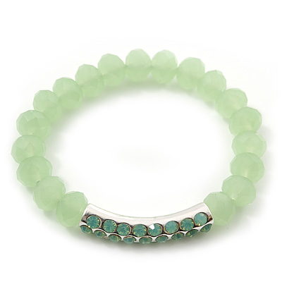 Light Green Mountain Crystal and Swarovski Elements Stretch Bracelet - Up to 20cm Length