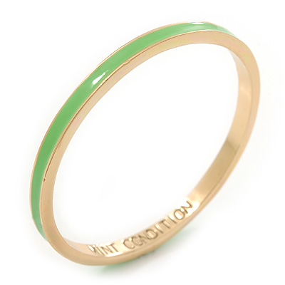 Thin Mint Green Enamel 'MINT CONDITION' Slip-On Bangle Bracelet In Gold Plating - 18cm Length - main view