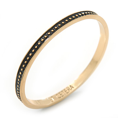 Thin Black Enamel 'ET CETERA' Bangle Bracelet In Gold Plating - 18cm Length