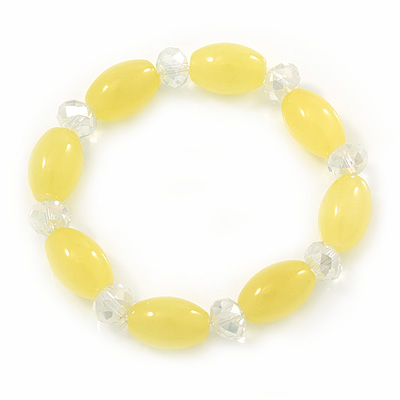 Lemon Yellow/ Transparent Glass Bead Stretch Bracelet - 17cm Length