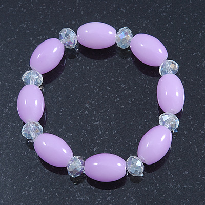 Lavender/ Transparent Glass Bead Stretch Bracelet - 17cm Length