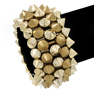 Rock Chick Gold Tone Polished & Matt Plastic Spike Flex Bracelet - 18cm Length