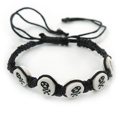 Black/White 'Skull & Crossbones' Cotton Wristband - Adjustable