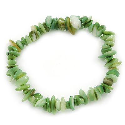 Light Green Shell Nugget Stretch Bracelet - up to 19cm