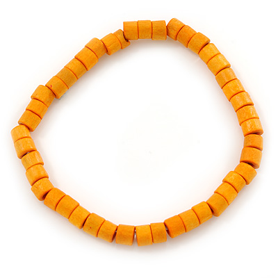 Unisex Orange Wood Bead Flex Bracelet - up to 21cm L