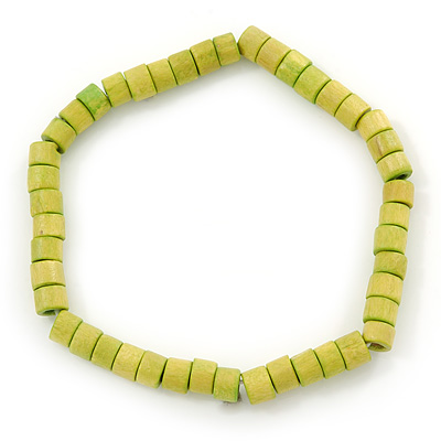 Unisex Light Green Wood Bead Flex Bracelet - up to 21cm L