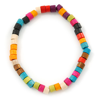 Unisex Multicoloured Wood Bead Flex Bracelet - up to 21cm L