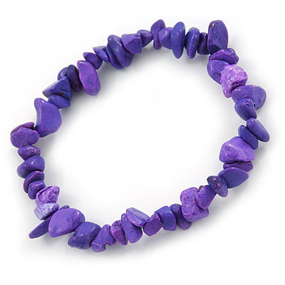 Violet Purple Semiprecious Nugget Stone Beads Flex Bracelet - 18cm L - main view
