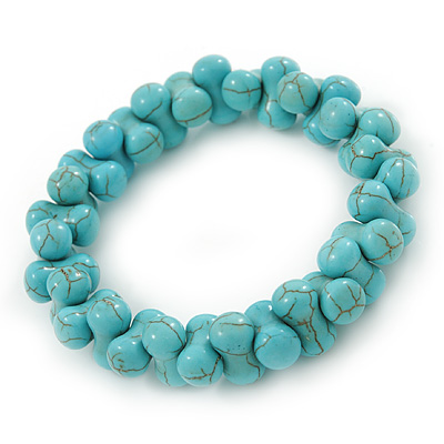 Contemporary Bone Shape Turquoise Bead Flex Bracelet - 19cm L