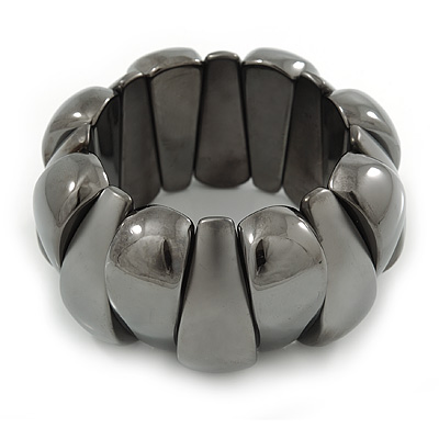 Chunky Dark Grey Polished/ Matte Acrylic Flex Bracelet - 19cm L