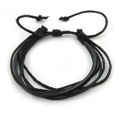 Unisex Black Multi Cotton and Leather Cord Friendship Bracelet - Adjustable - main view