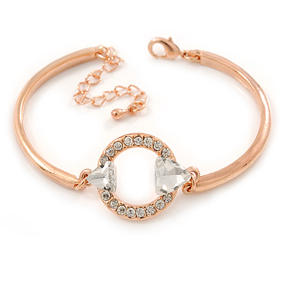 Cz, Clear Crystal Open Cut Eternity Circle of Love Bangle Bracelet In Rose Gold Metal - 17cm L/ 5cm Ext