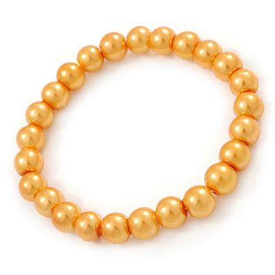 8mm Golden Yellow Pearl Style Single Strand Bead Flex Bracelet - 18cm L