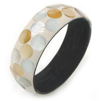 Dotted Shell Round Bangle Bracelet (White, Cream) - 20cm L - main view