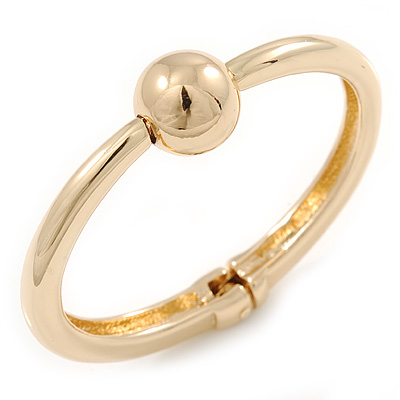 Gold Tone Polished Ball Hinged Bangle Bracelet - 19cm L