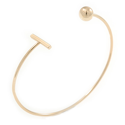 Gold Plated Bar and Ball Slim Cuff Bangle Bracelet - 19cm L - Adjustable