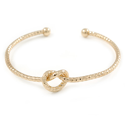 Open Heart Textured Slim Gold Plated Cuff Bracelet - Adjustable