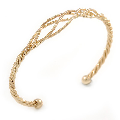 Gold Tone Textured Twisted Cuff Bracelet - Adjustable